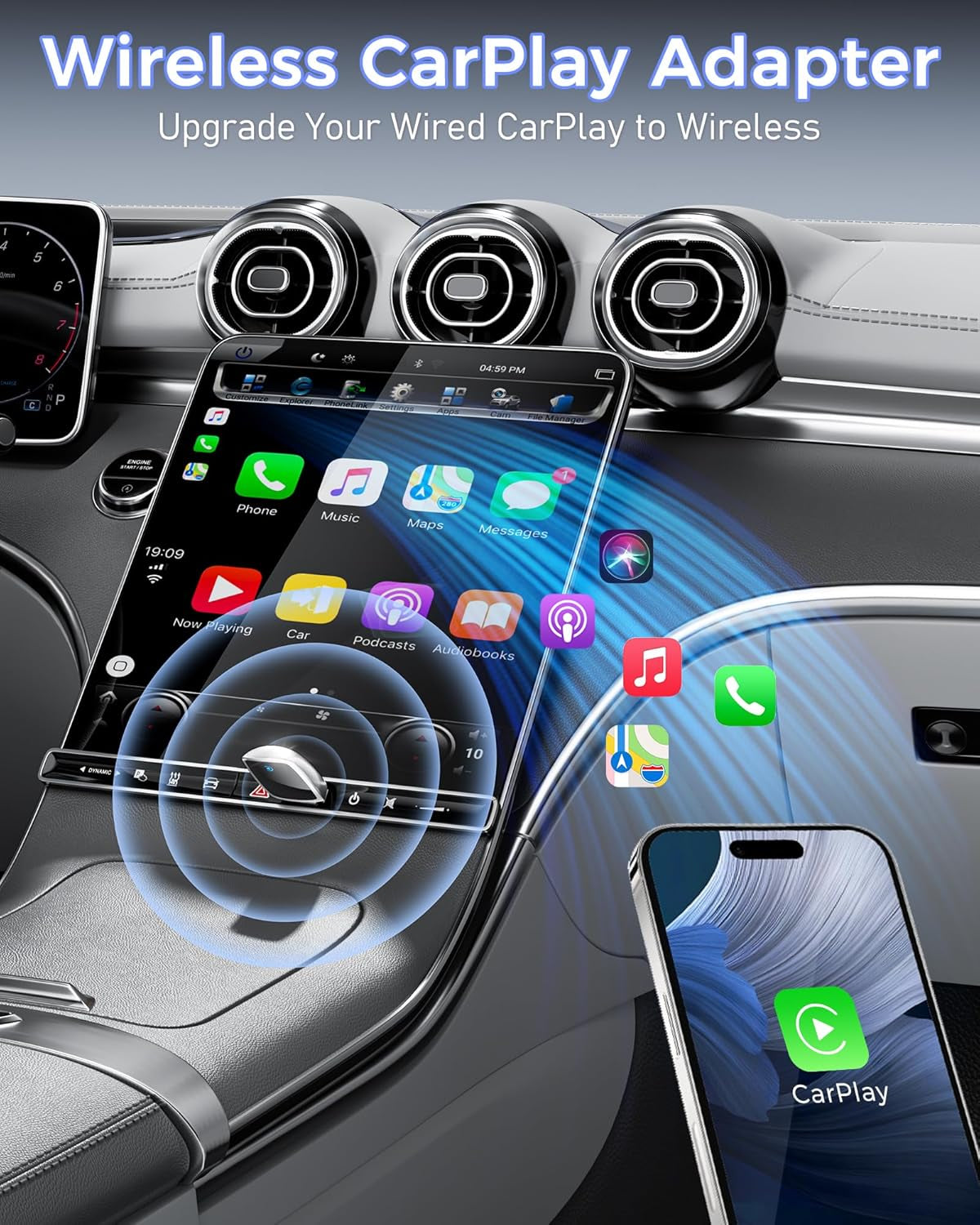 Wireless Carplay Adapter for Apple Iphone（2025 Upgrade）- Convert Wired Carplay to Carplay Wireless Adapter, Stable Connection Compatible with OEM Wired Carplay Vehicles & Ios 10+（Silver）