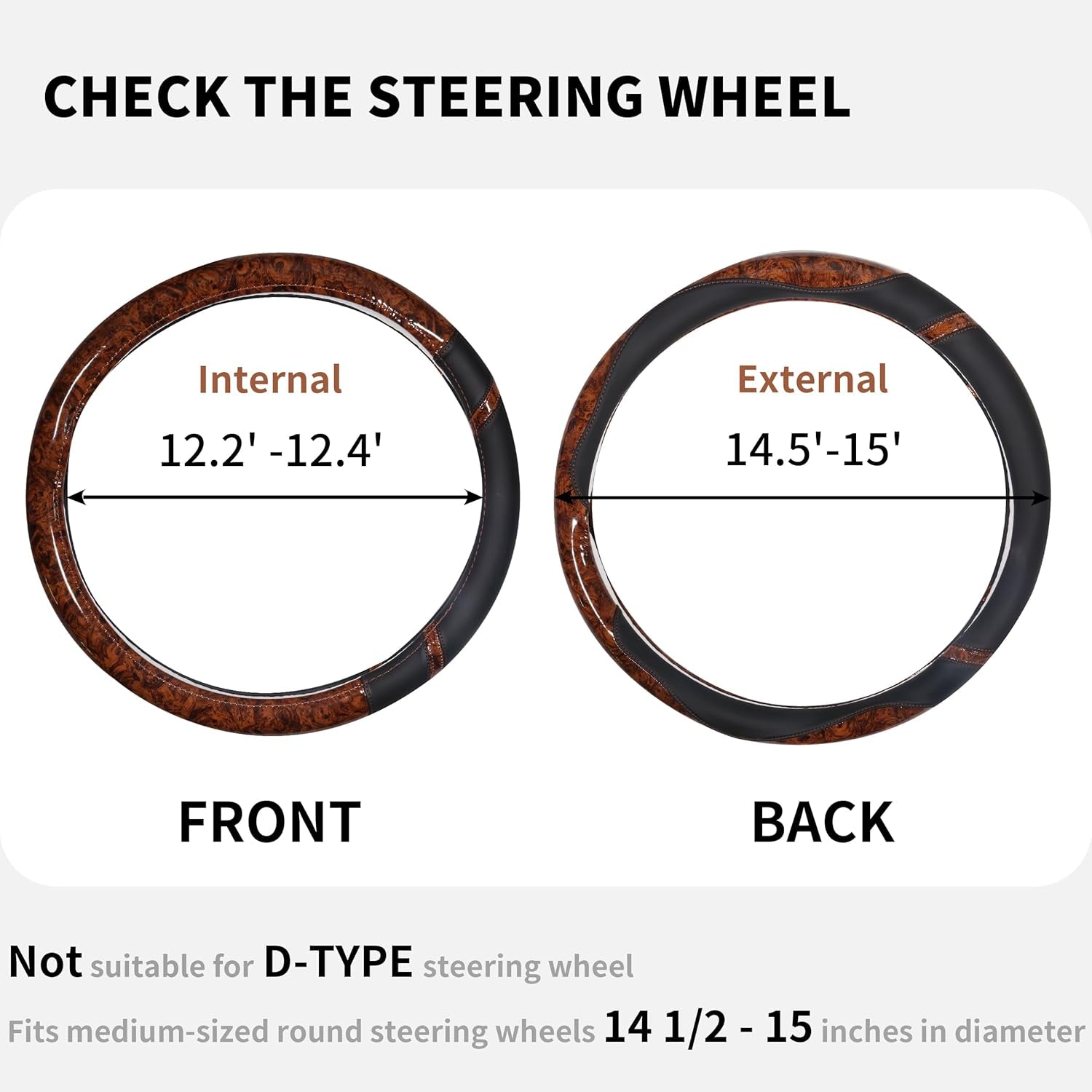 Car Steering Wheel Cover for Men and Women Microfiber Leather Universal Fit 14 1/2-15 Inch Elasticity Protector Accessories Non-Slip Breathable Soft and Comfortable(Wood Grain+Black)