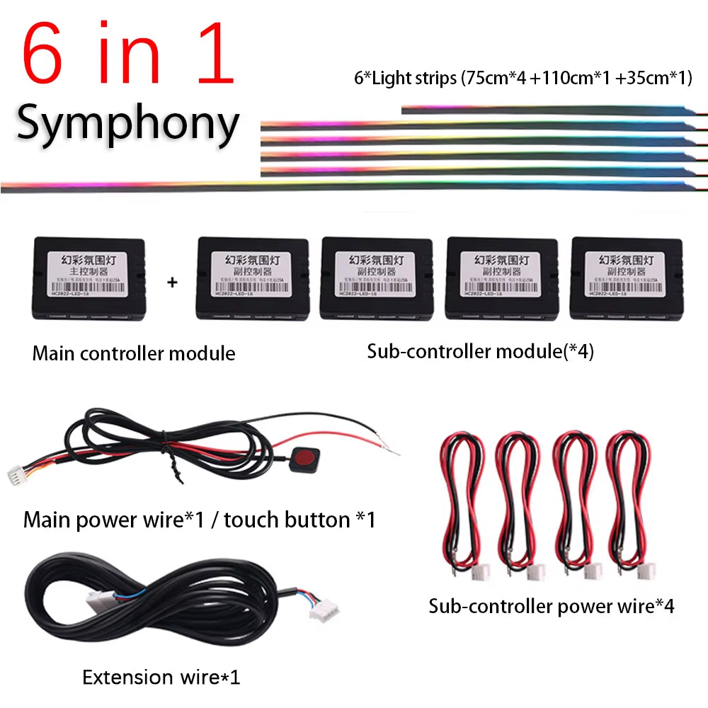 18 in 1 Newest Hidden Car LED Ambient Light Smoke Matt Black Acrylic Strip RGB Symphony Interior Decoration Atmosphere Light Kit